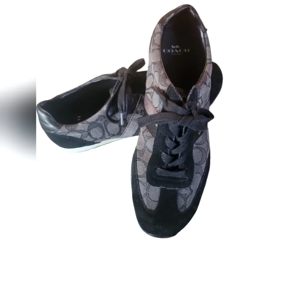 Coach Kelson Black & Gray Signature Monogram Athletic Canvas Suede Shoes 9.5 - Picture 6 of 12